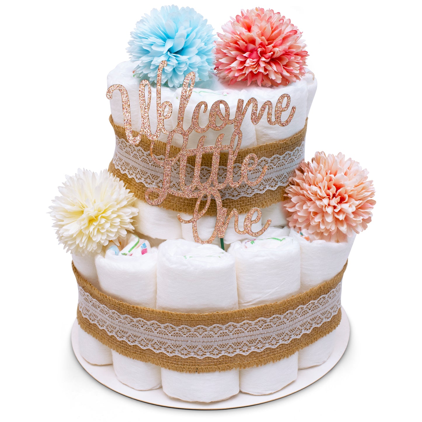Windeltorte Vintage Boho Neutral – 2-stöckig