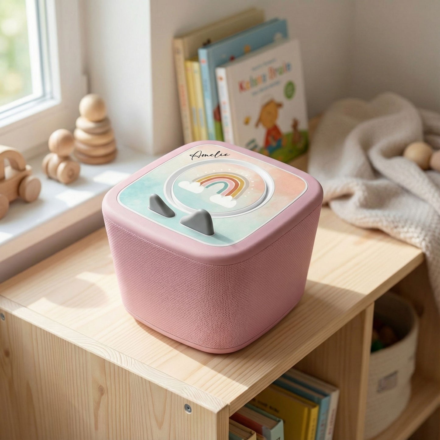 MilaBoo® Toniebox-2-Aufkleber „Rosa Regenbogen“ mit Wunschname – personalisierte, passgenaue Vinylfolie