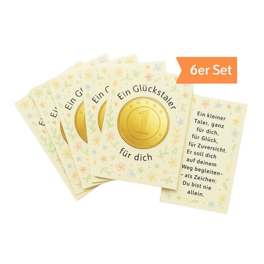 6er Set Glücksmünze mit Karte