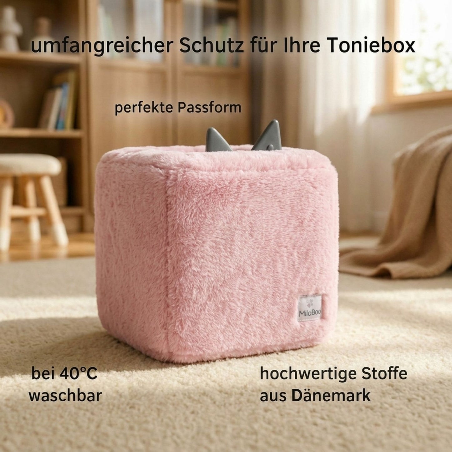 MilaBoo® Kuschelbezug für Toniebox 1 & 2 – weiche Kunstfell-Schutzhülle mit sicherem Gummizug – Rosa