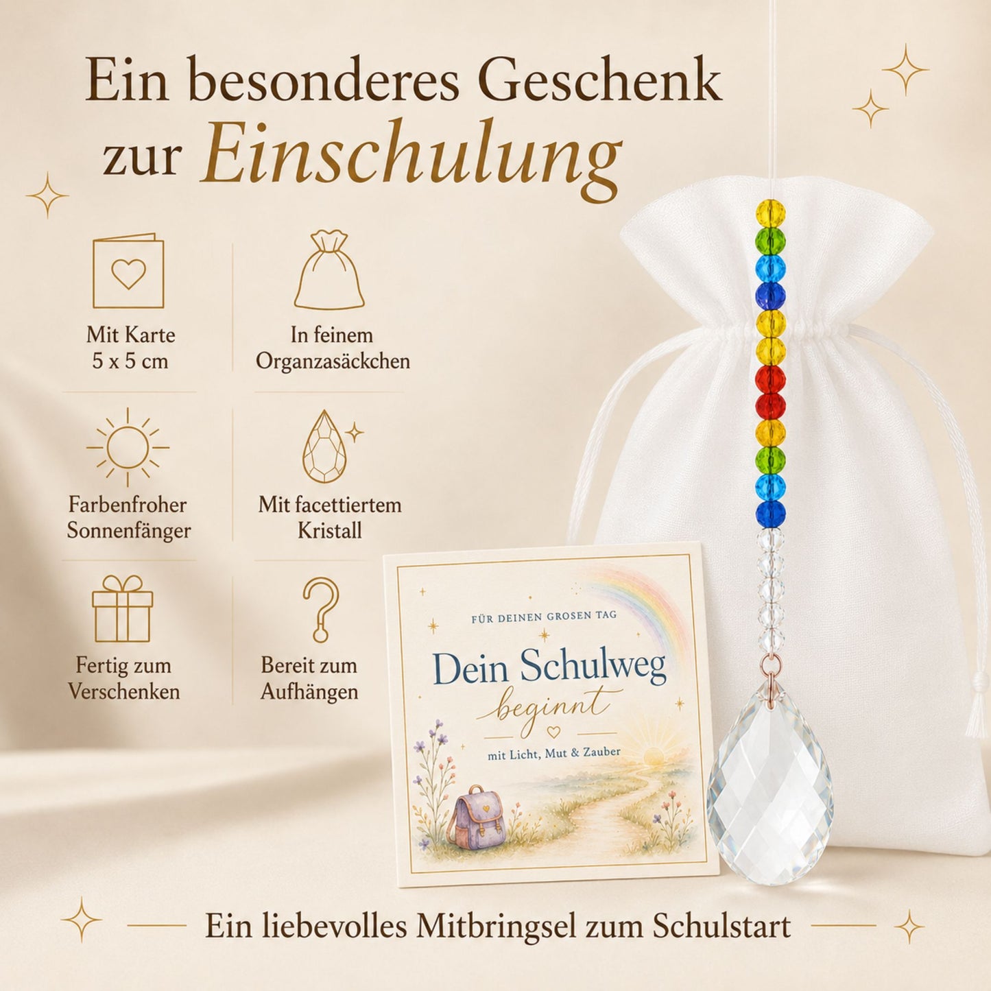 Sonnenfänger zur Einschulung – kleiner Glücksbringer mit Karte