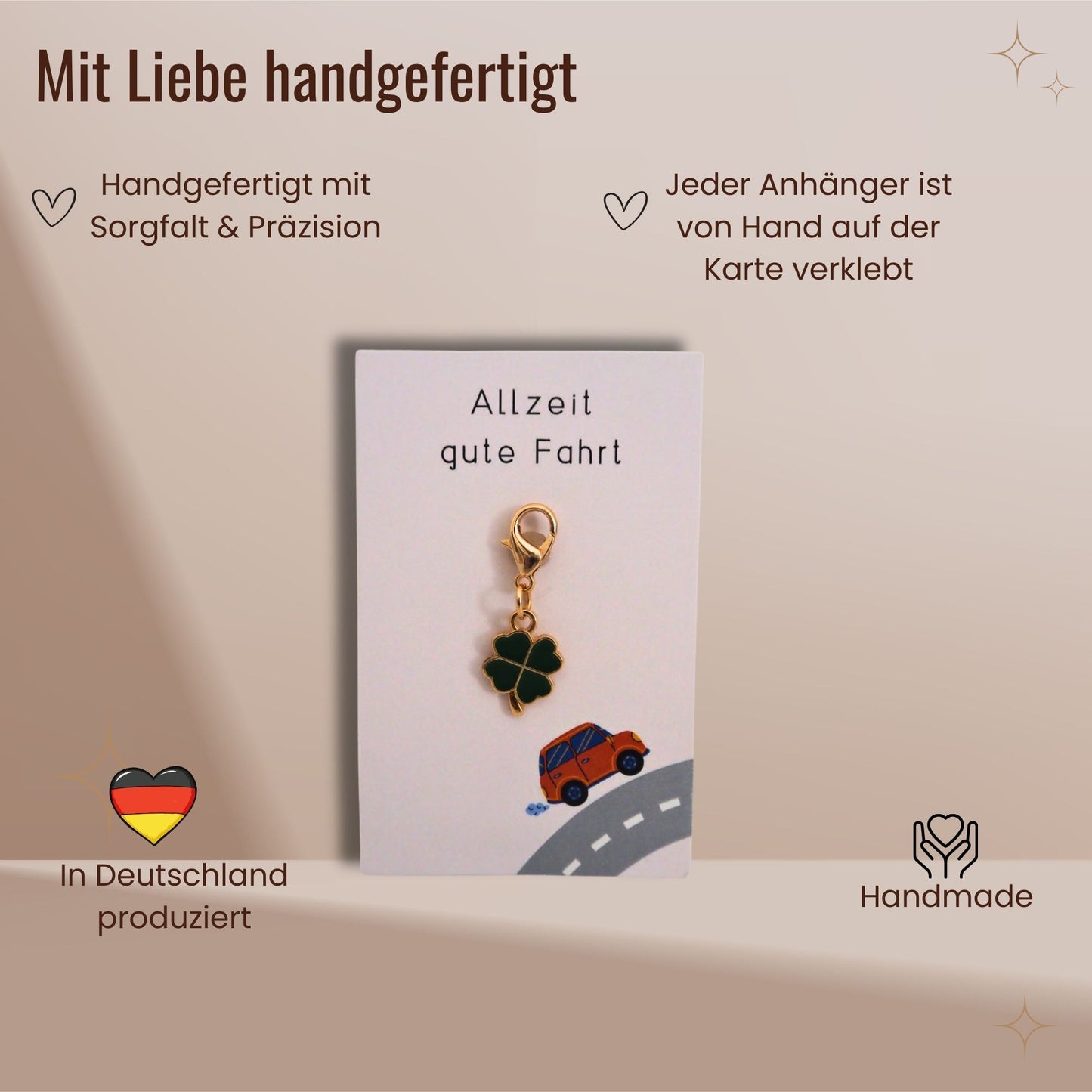 Kleeblatt Schlüsselanhänger mit Karte - Allzeit Gute Fahrt