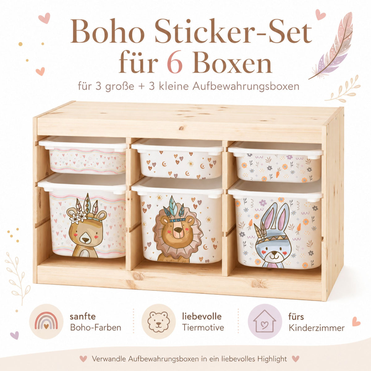 MilaBoo® Boho-Aufkleber für IKEA TROFAST – 6er-Set in Beige- und Naturtönen für große und kleine Boxen