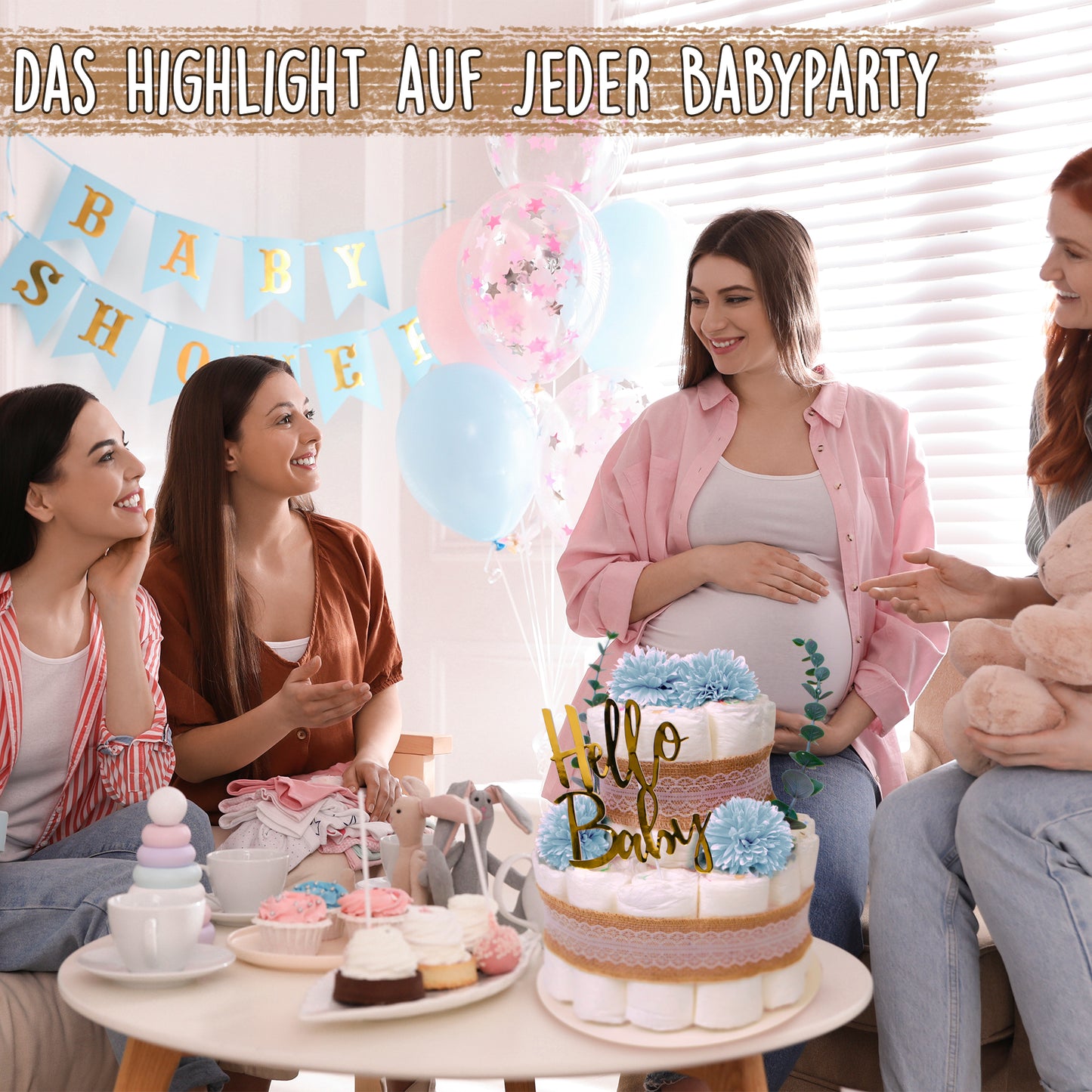 Windeltorte Boho Hellrosa – 2-stöckig mit Eukalyptus (Kopie)