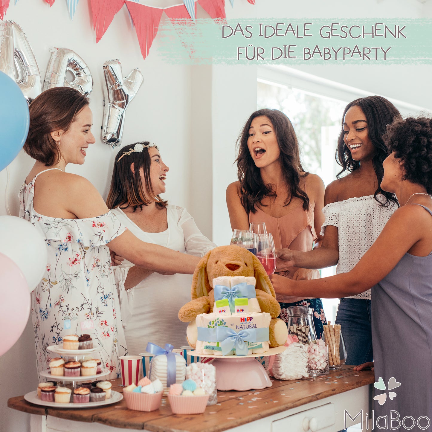 Windeltorte Grün mit Hase - 20 cm