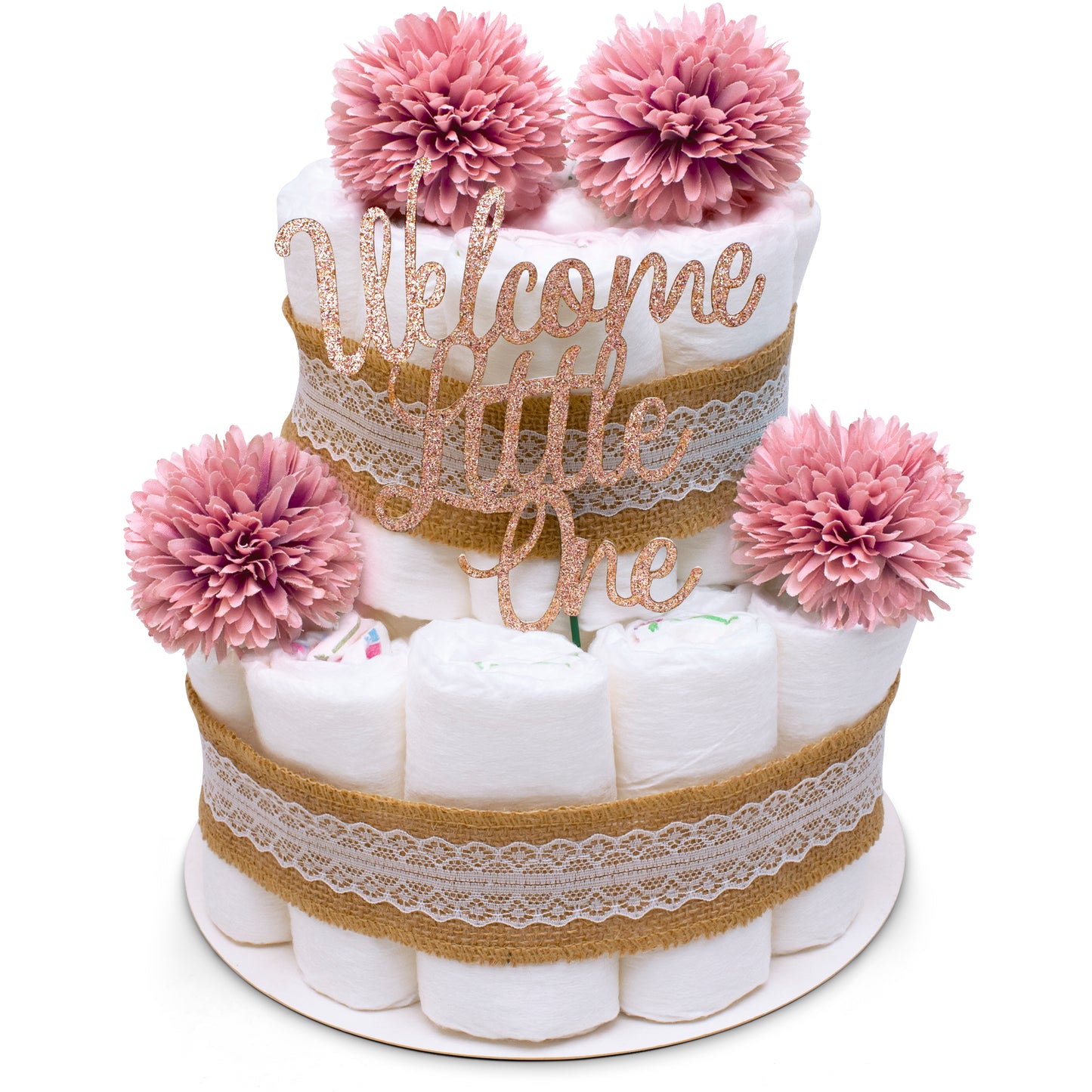 Windeltorte Vintage Boho Rosa – 2-stöckig