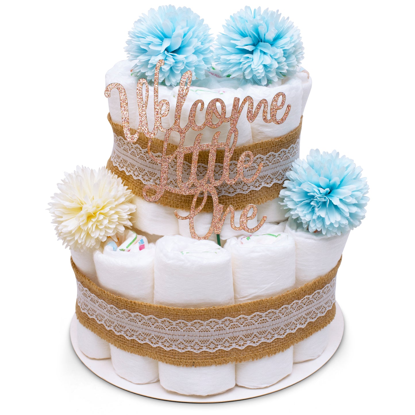 Windeltorte Vintage Boho Blau – 2-stöckig