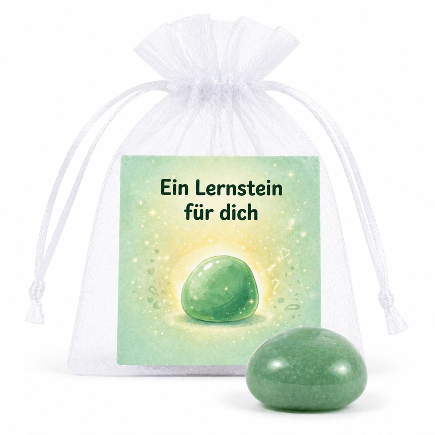 Lernstein Aventurin zur Einschulung – Glücksstein mit Karte im Organzasäckchen