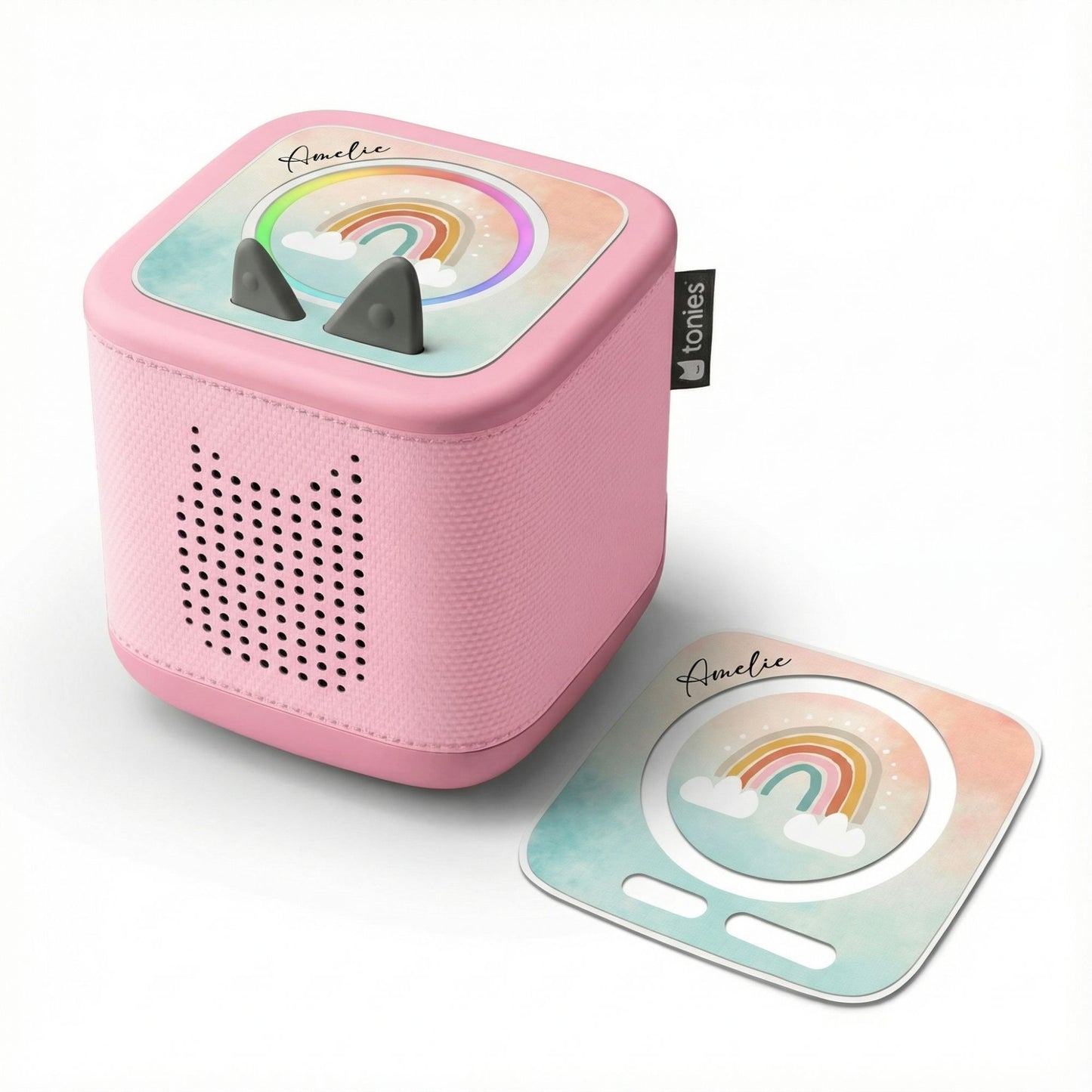 MilaBoo® Toniebox-2-Aufkleber „Rosa Regenbogen“ mit Wunschname – personalisierte, passgenaue Vinylfolie