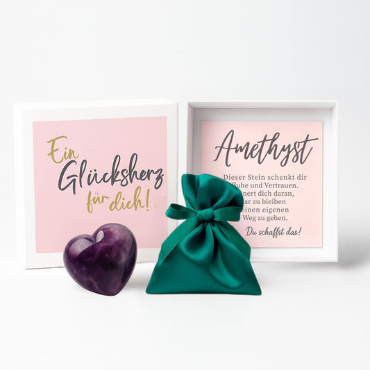 MilaBoo® Amethyst-Glücksherz „Du schaffst das“ – 4 cm Edelstein-Herz als Mutmacher in Geschenkbox