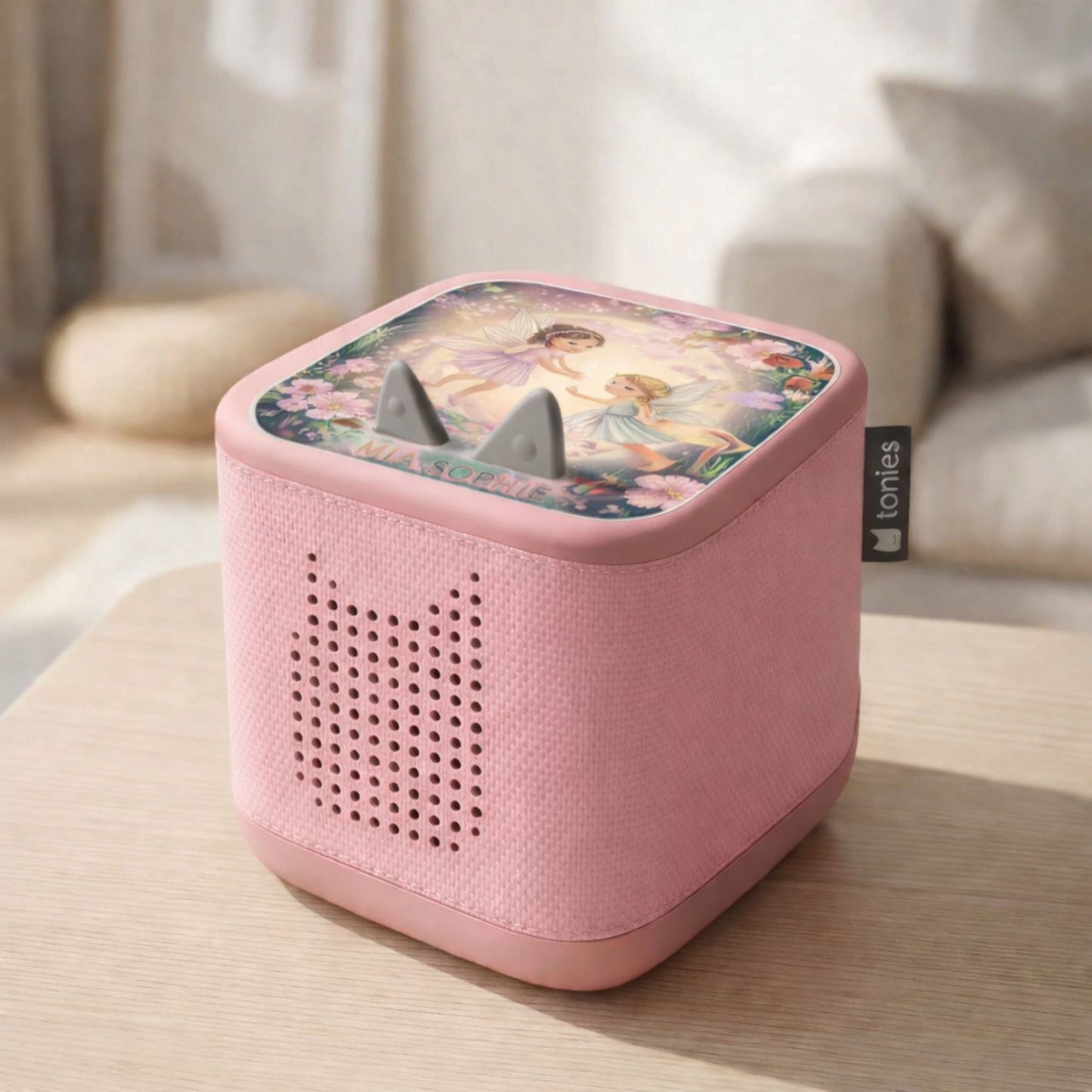 MilaBoo® personalisierbarer Schutzaufkleber für Toniebox 2 – Feen-Design mit Wunschname, passgenaue und ablösbare Vinylfolie