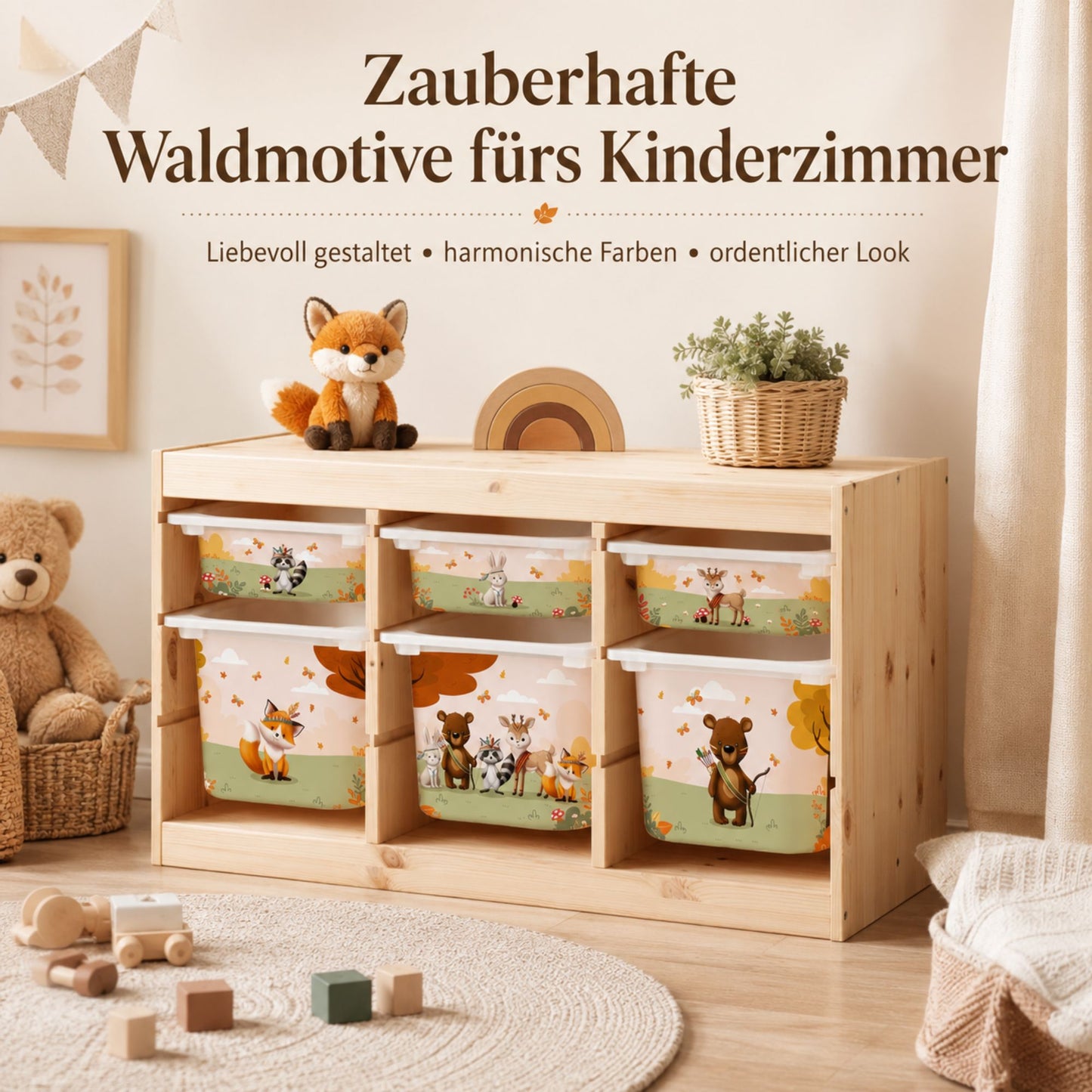 MilaBoo® Waldtiere-Aufkleber für IKEA TROFAST – 6er-Set mit liebevollen Waldmotiven für große und kleine Boxen