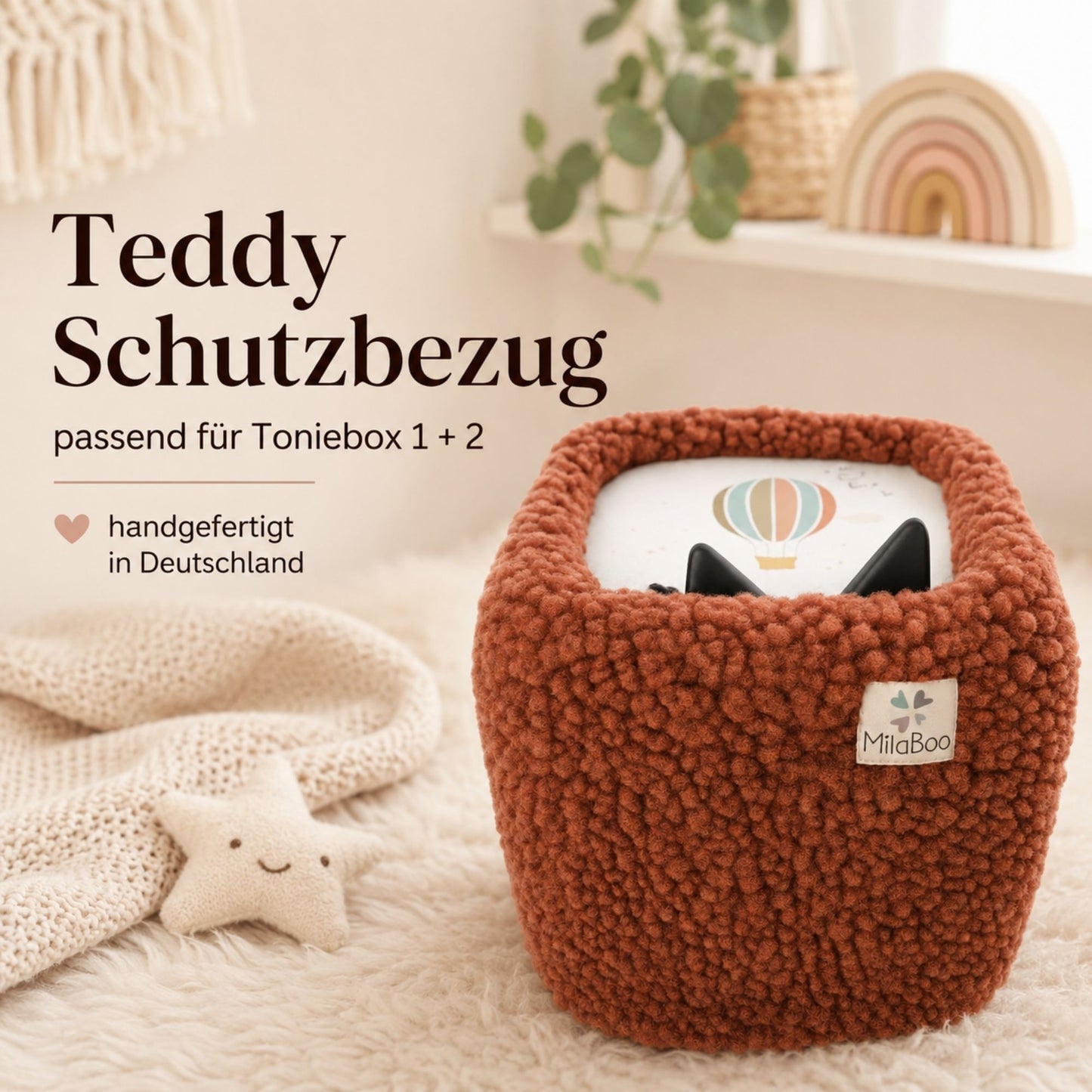 Toniebox Hülle Teddy Beige, kuschelige Schutzhülle für Toniebox 1 & 2, handgemacht in Deutschland, weicher Bezug fürs Kinderzimmer