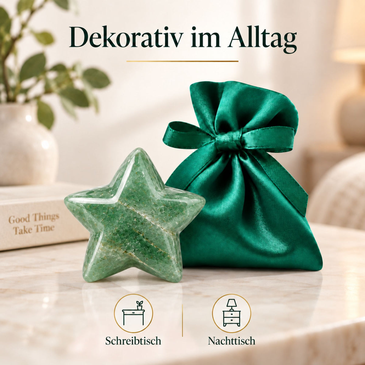 Edelstein-Stern 4 cm im Satinbeutel – Glücksstern aus Naturstein als kleine Aufmerksamkeit
