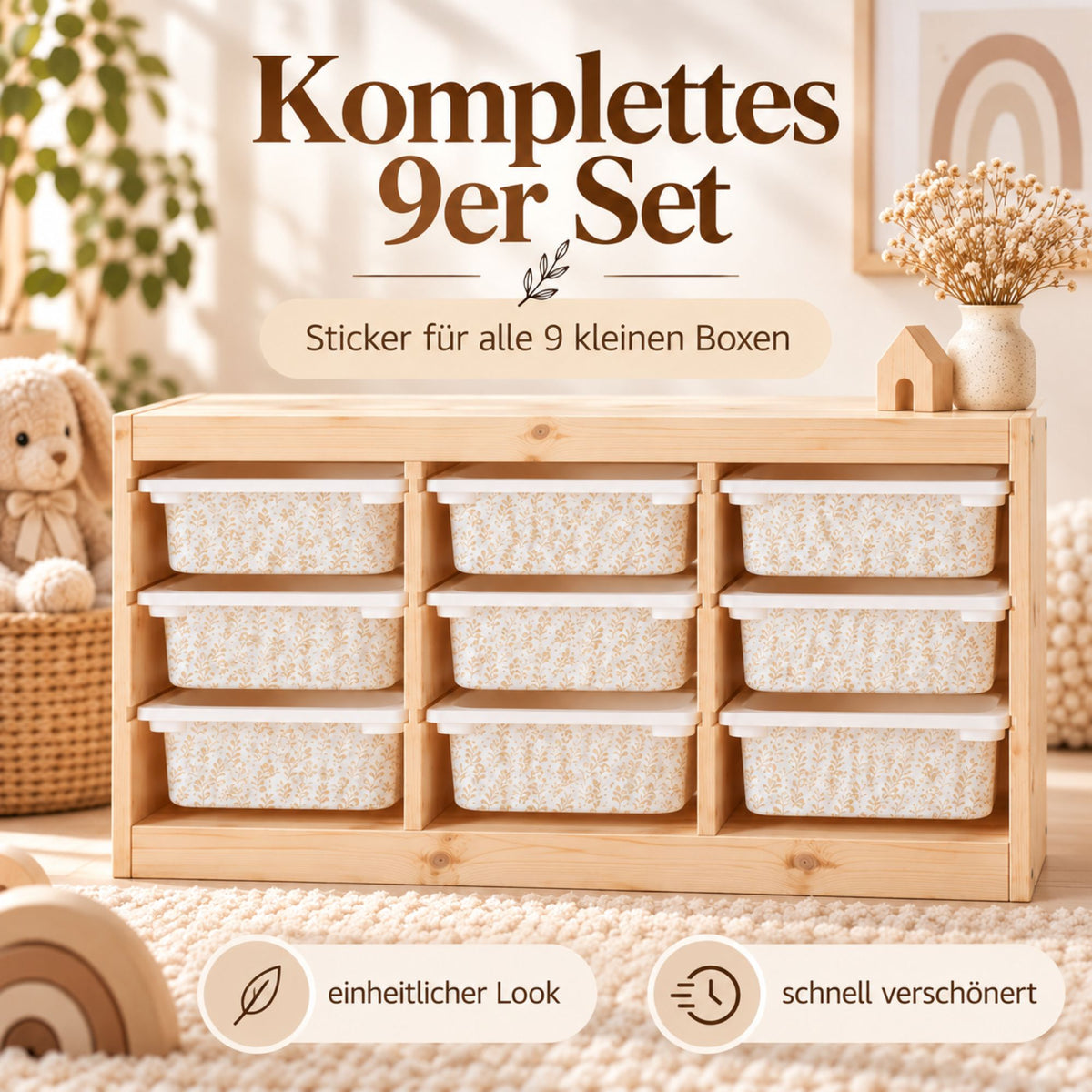 TROFAST Aufkleber 9er Set – Sticker für alle 9 kleinen Boxen, Vinylfolie für IKEA TROFAST Regal