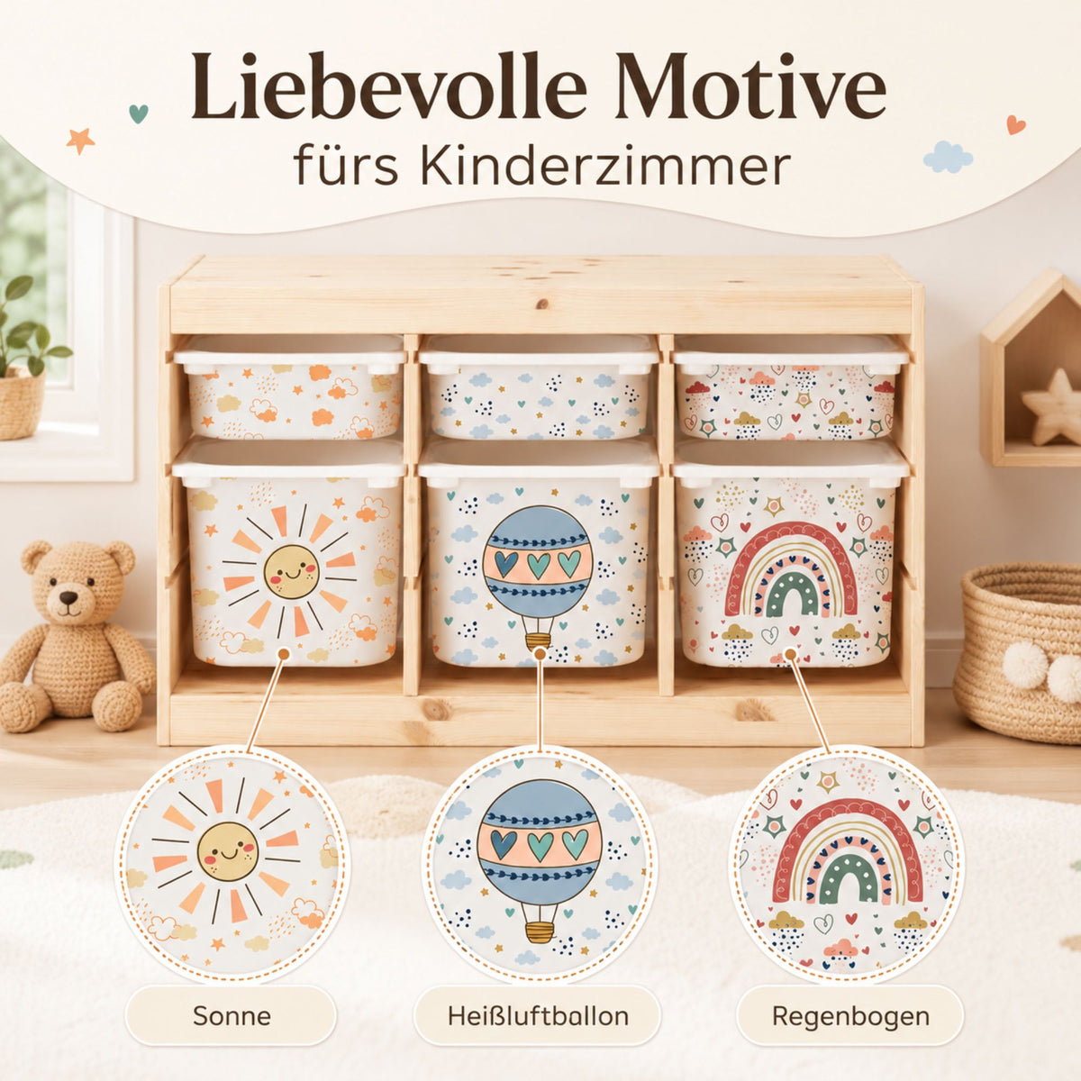 MilaBoo® TROFAST Sticker-Set „Wetter“ – 6 passgenaue Vinylaufkleber für 3 große und 3 kleine IKEA TROFAST Boxen
