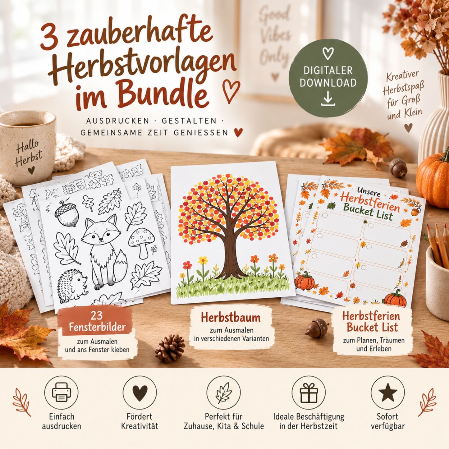 Herbst Fensterbilder Vorlagen für Kinder aus dem Herbst Bundle