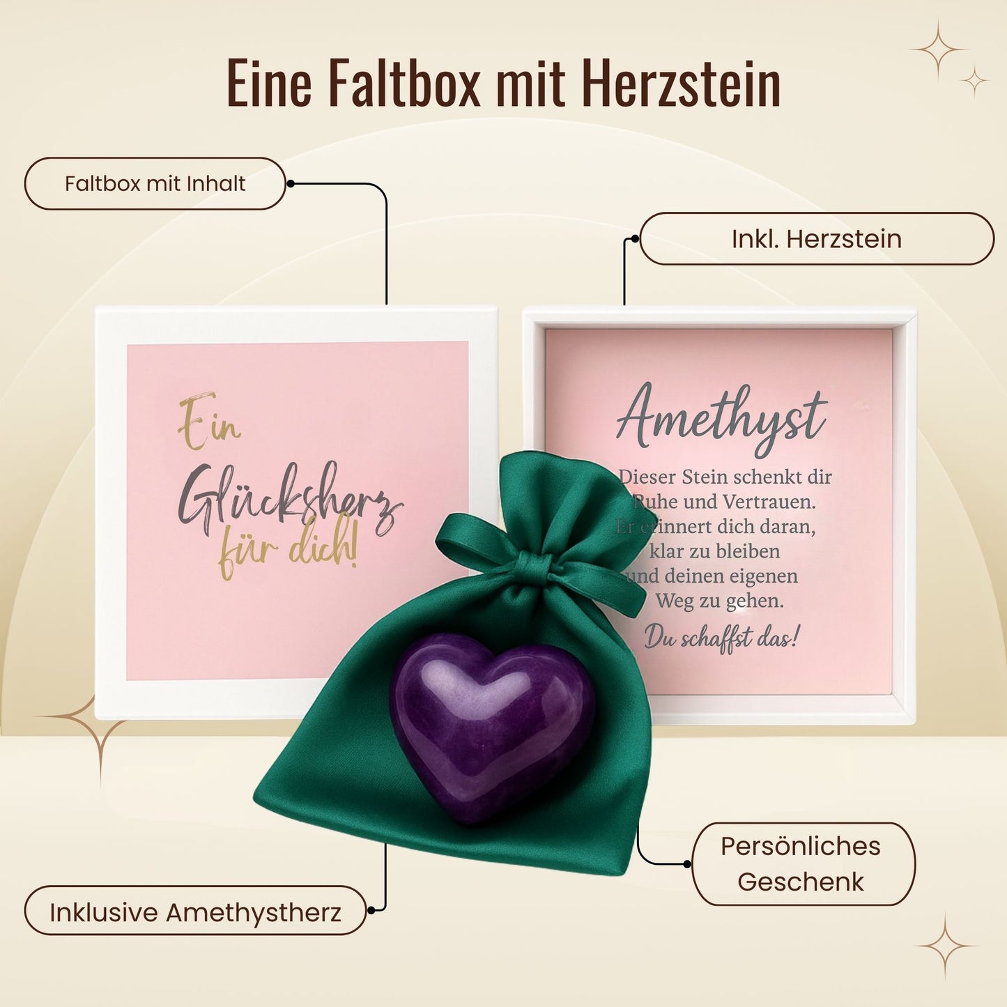 MilaBoo® Amethyst-Glücksherz „Du schaffst das“ – 4 cm Edelstein-Herz als Mutmacher in Geschenkbox