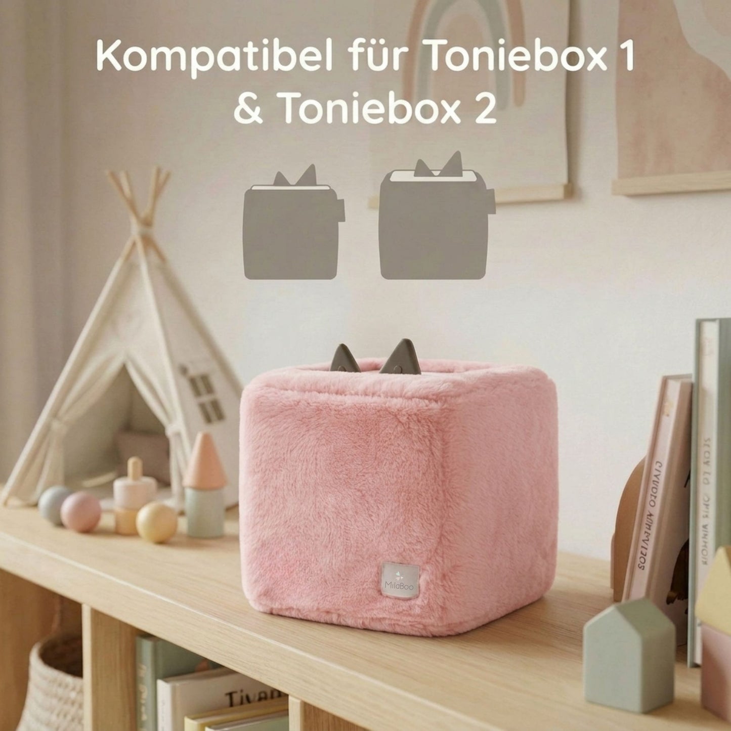 MilaBoo® Kuschelbezug für Toniebox 1 & 2 – weiche Kunstfell-Schutzhülle mit sicherem Gummizug – Rosa