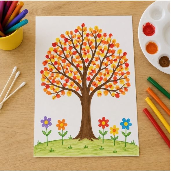 Herbstbaum Fingerabdruck Vorlage auf DIN A4 zum Ausdrucken