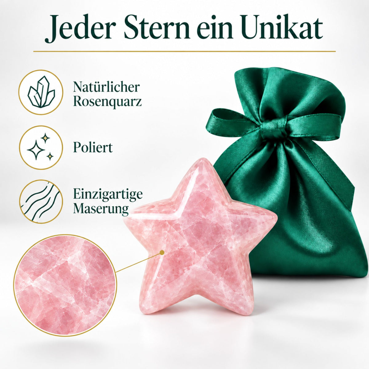 Edelstein-Stern 4 cm im Satinbeutel – Glücksstern aus Naturstein als kleine Aufmerksamkeit