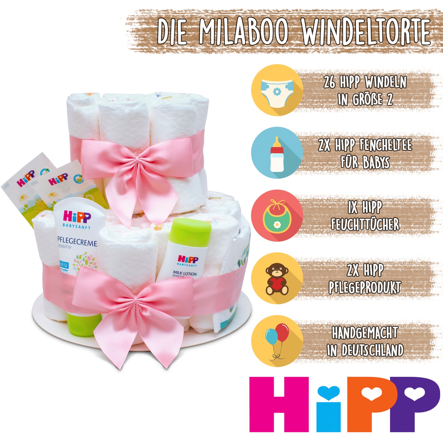 Windeltorte 2-stöckig Rosa