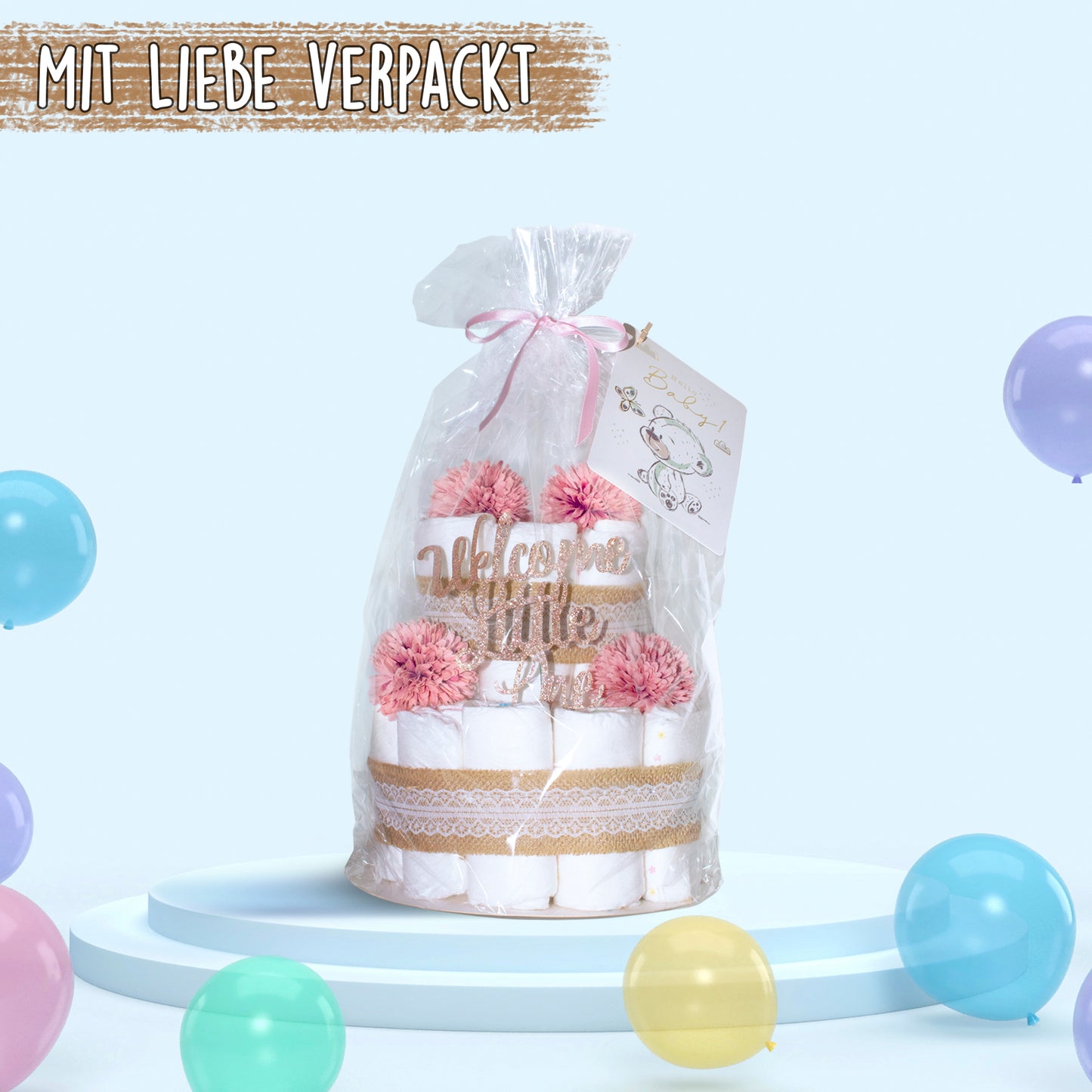 Windeltorte Vintage Boho Rosa – 2-stöckig