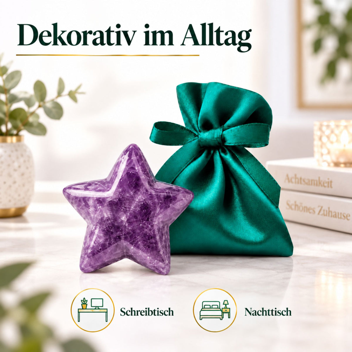 Edelstein-Stern 4 cm im Satinbeutel – Glücksstern aus Naturstein als kleine Aufmerksamkeit