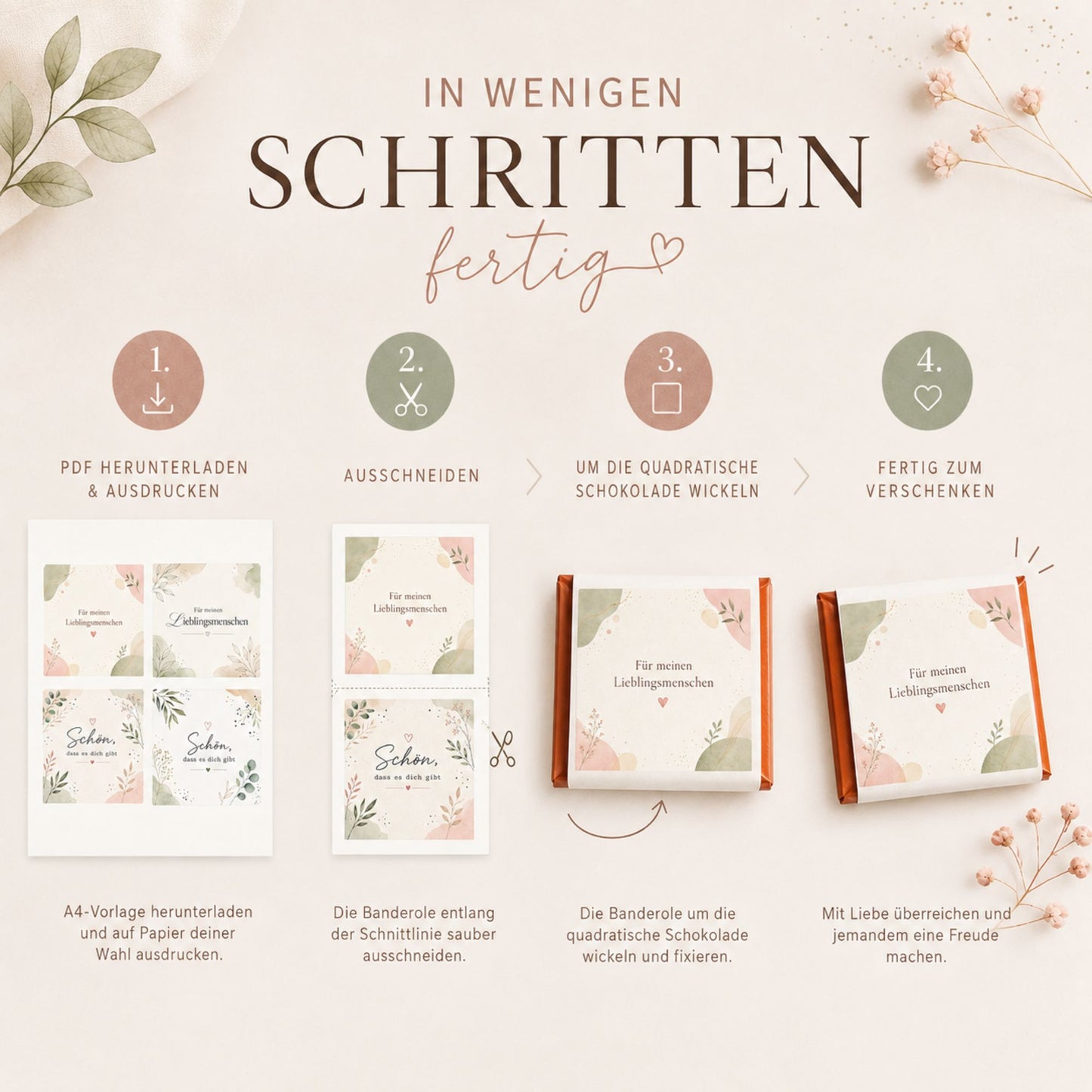 Schokoladen-Banderole zum Ausdrucken – Lieblingsmensch & Schön, dass es dich gibt | 4 Designs