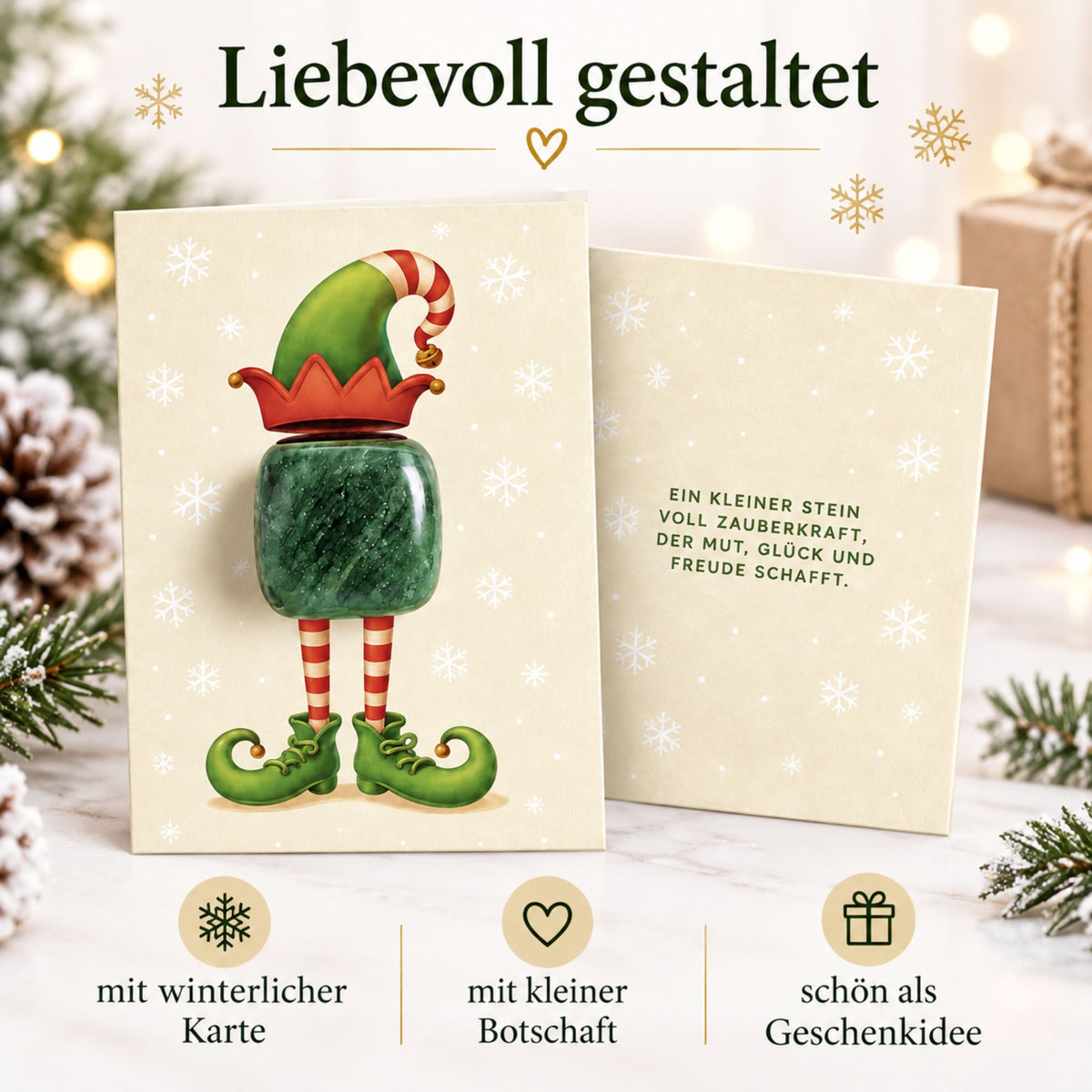 MilaBoo® Wichtelstein mit Karte – Magischer Glücksstein für die Wichtelzeit – Wichtel Zubehör Weihnachten, kleine Überraschung für Kinder, Mutstein & Glücksbringer
