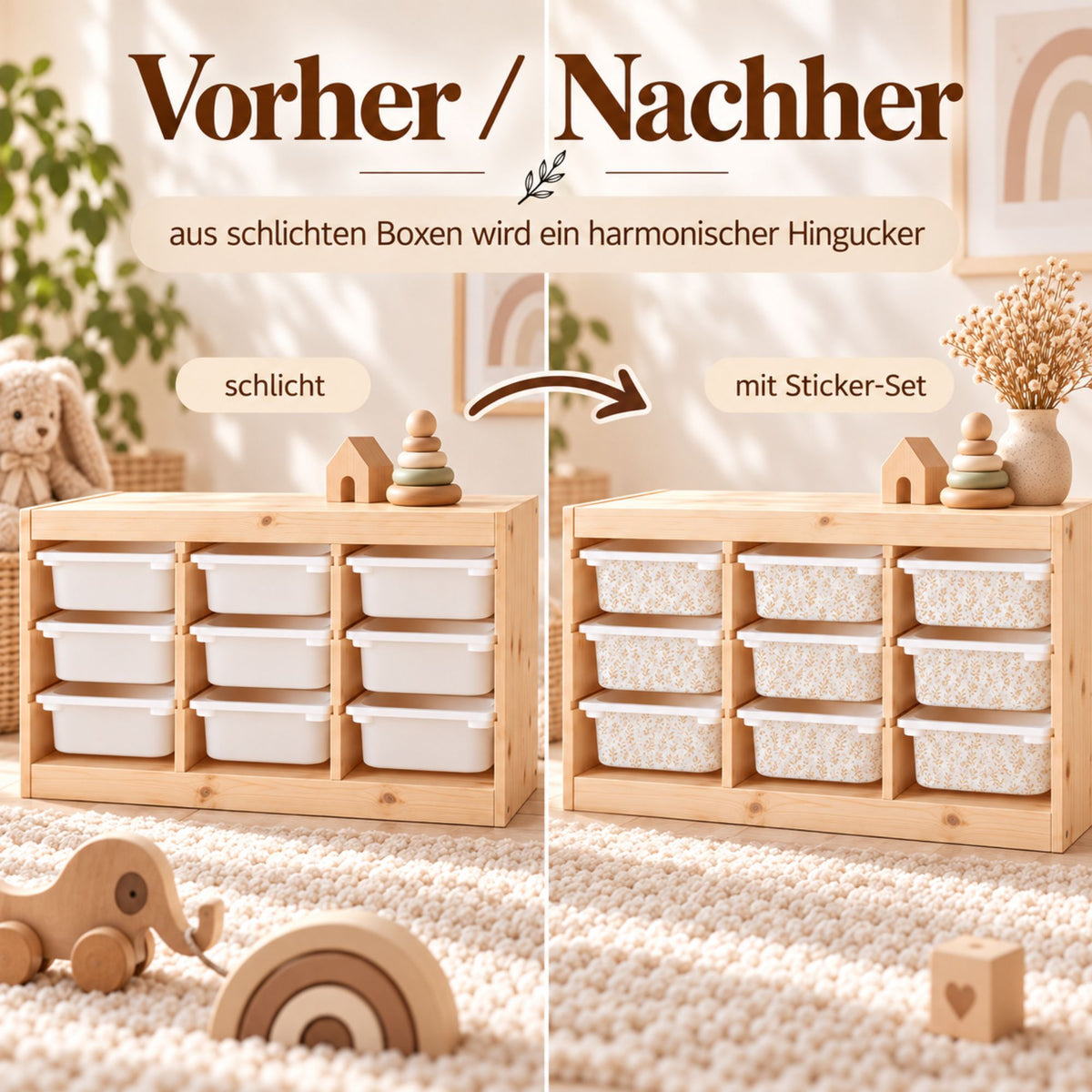 TROFAST Aufkleber 9er Set – Sticker für alle 9 kleinen Boxen, Vinylfolie für IKEA TROFAST Regal