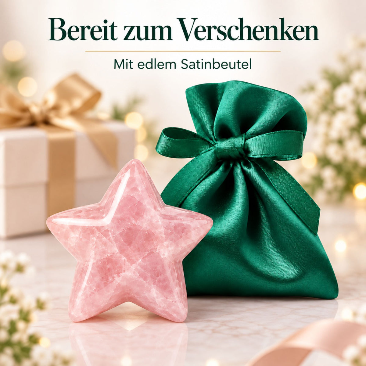 Edelstein-Stern 4 cm im Satinbeutel – Glücksstern aus Naturstein als kleine Aufmerksamkeit