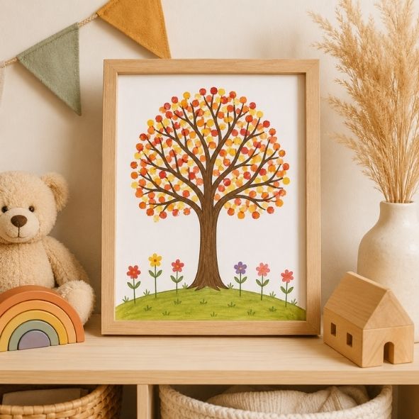 Basteln mit Fingerfarben im Herbst – Vorlage für Kinder