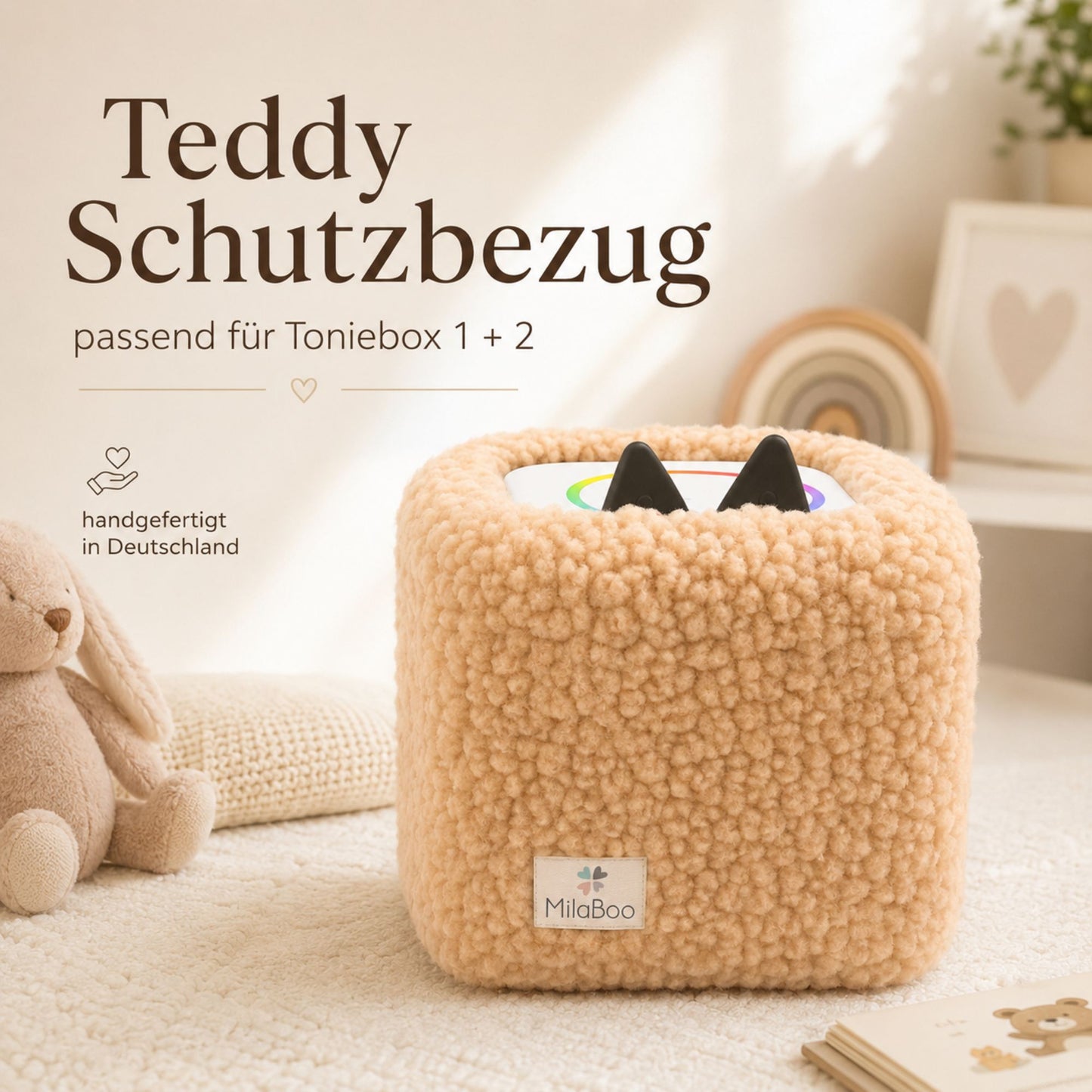 Toniebox Hülle Teddy Beige, kuschelige Schutzhülle für Toniebox 1 & 2, handgemacht in Deutschland, weicher Bezug fürs Kinderzimmer