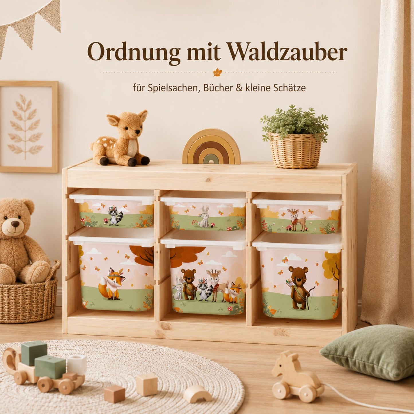 MilaBoo® Waldtiere-Aufkleber für IKEA TROFAST – 6er-Set mit liebevollen Waldmotiven für große und kleine Boxen