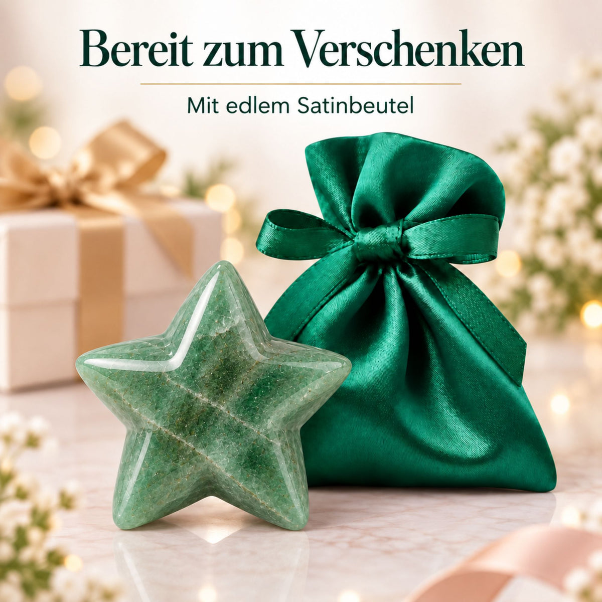 Edelstein-Stern 4 cm im Satinbeutel – Glücksstern aus Naturstein als kleine Aufmerksamkeit