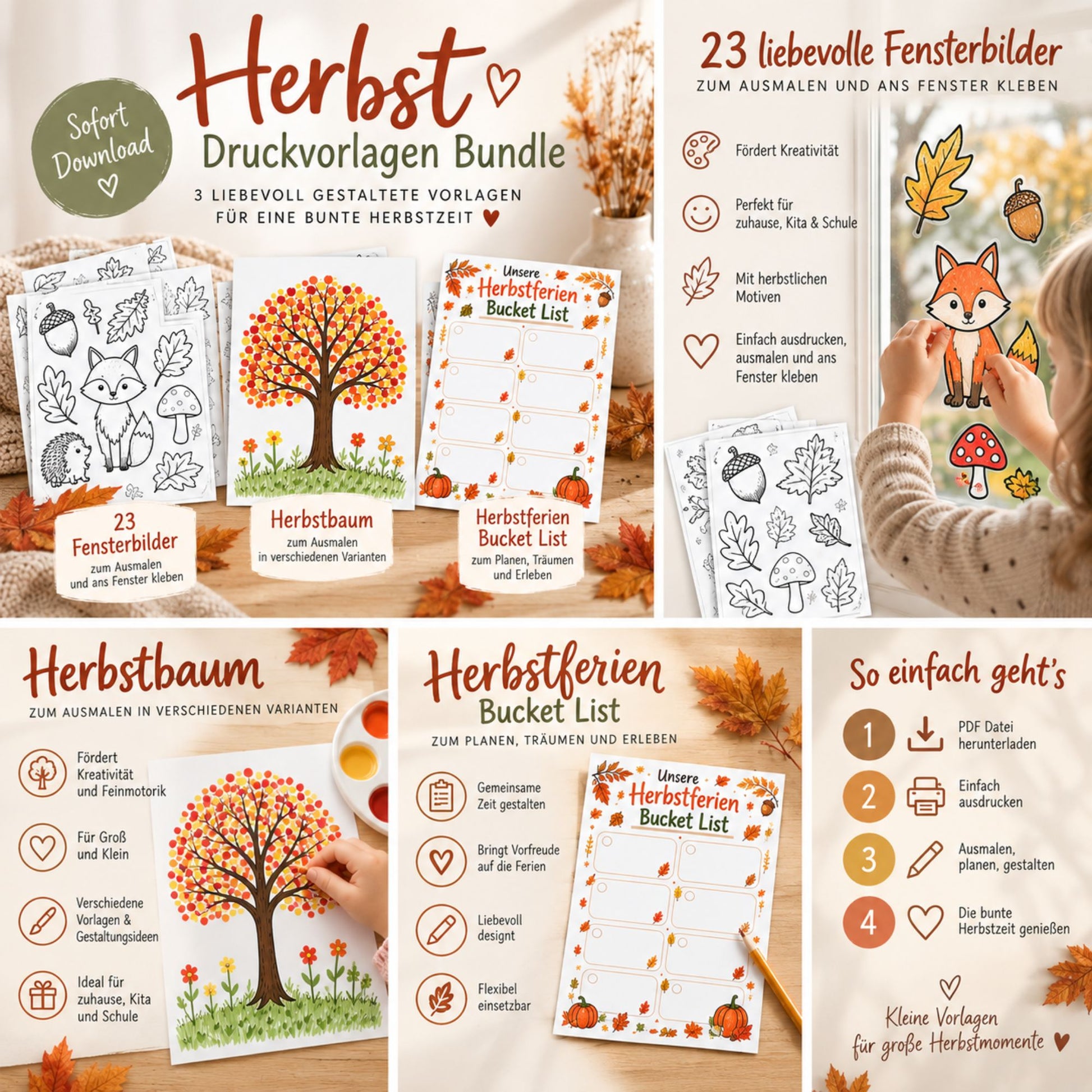 Herbstbaum Fingerabdruck Vorlage für Kinder DIN A4