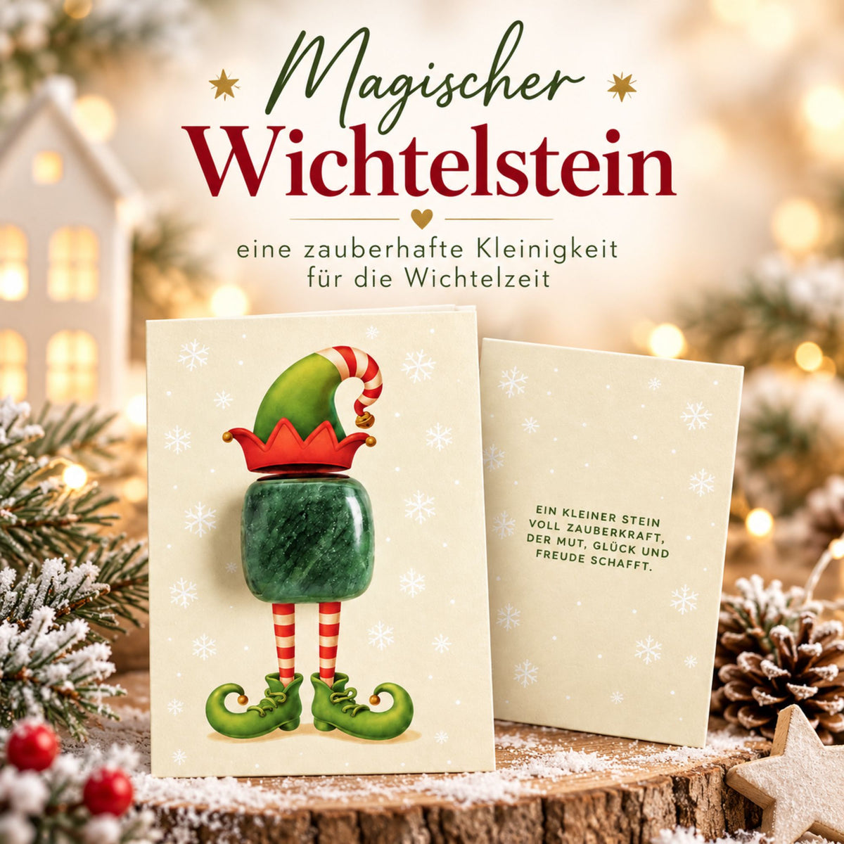 MilaBoo® Wichtelstein mit Karte – Magischer Glücksstein für die Wichtelzeit – Wichtel Zubehör Weihnachten, kleine Überraschung für Kinder, Mutstein & Glücksbringer