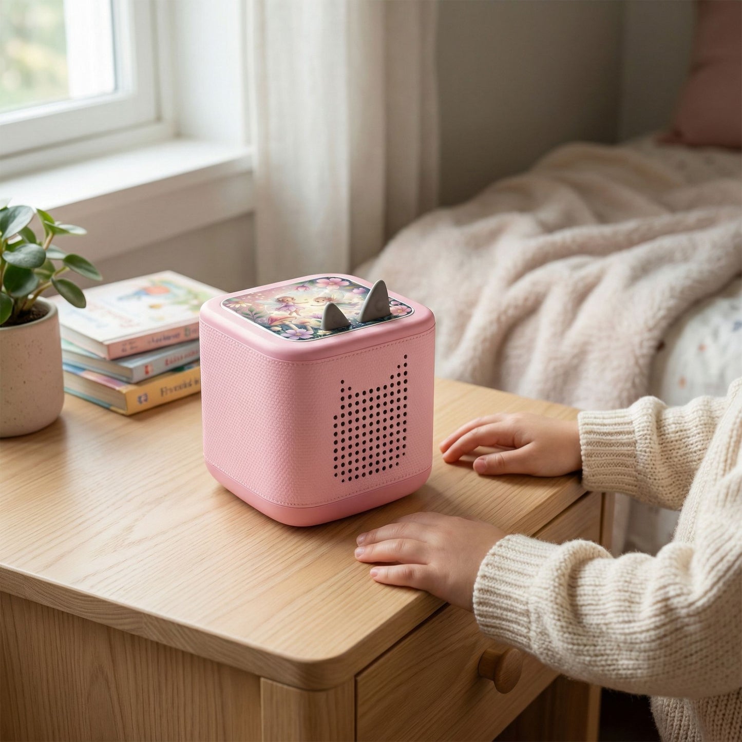 MilaBoo® personalisierbarer Schutzaufkleber für Toniebox 2 – Feen-Design mit Wunschname, passgenaue und ablösbare Vinylfolie