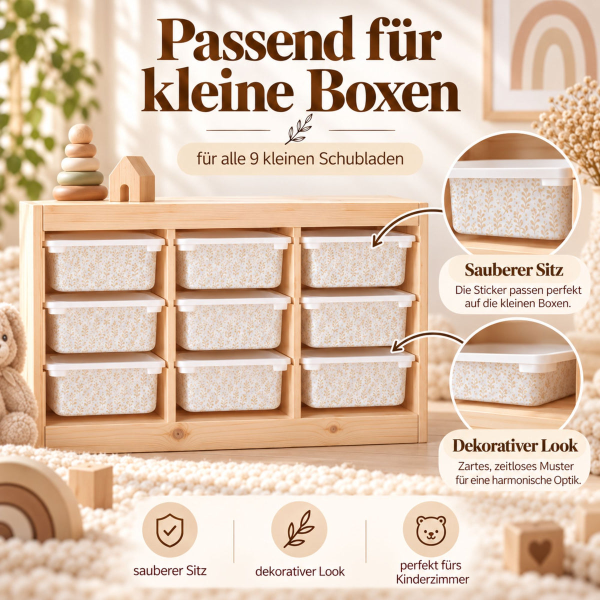 TROFAST Aufkleber 9er Set – Sticker für alle 9 kleinen Boxen, Vinylfolie für IKEA TROFAST Regal