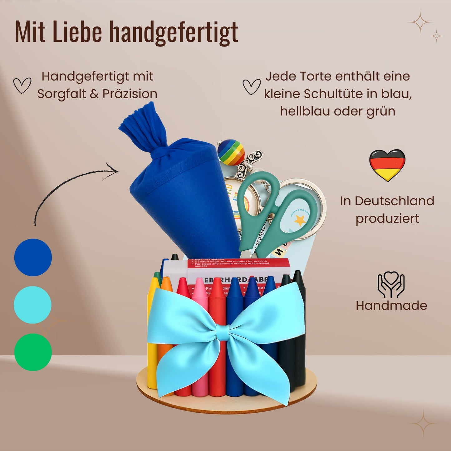 Stifte-Torte Einschulung blau Junge 14cm
