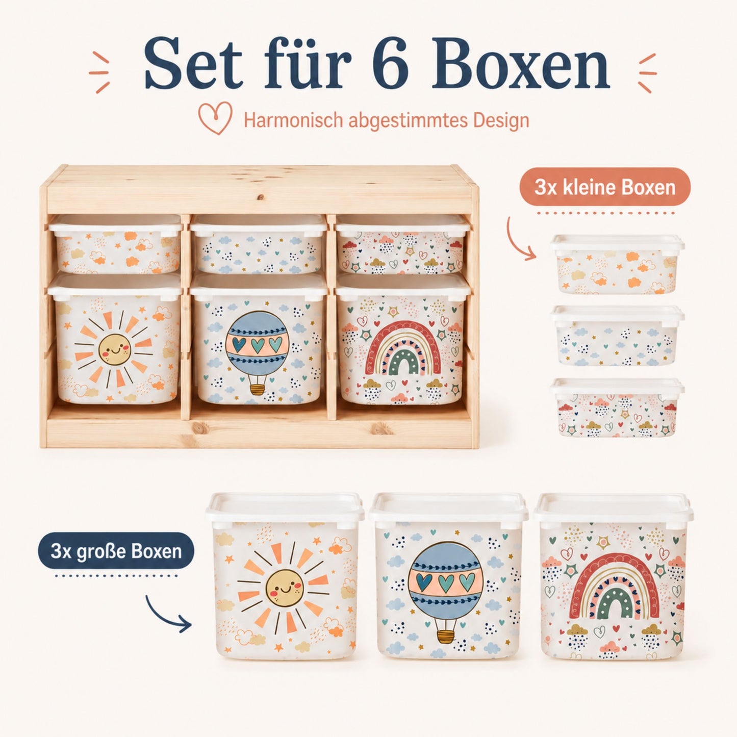 MilaBoo® TROFAST Sticker-Set „Wetter“ – 6 passgenaue Vinylaufkleber für 3 große und 3 kleine IKEA TROFAST Boxen