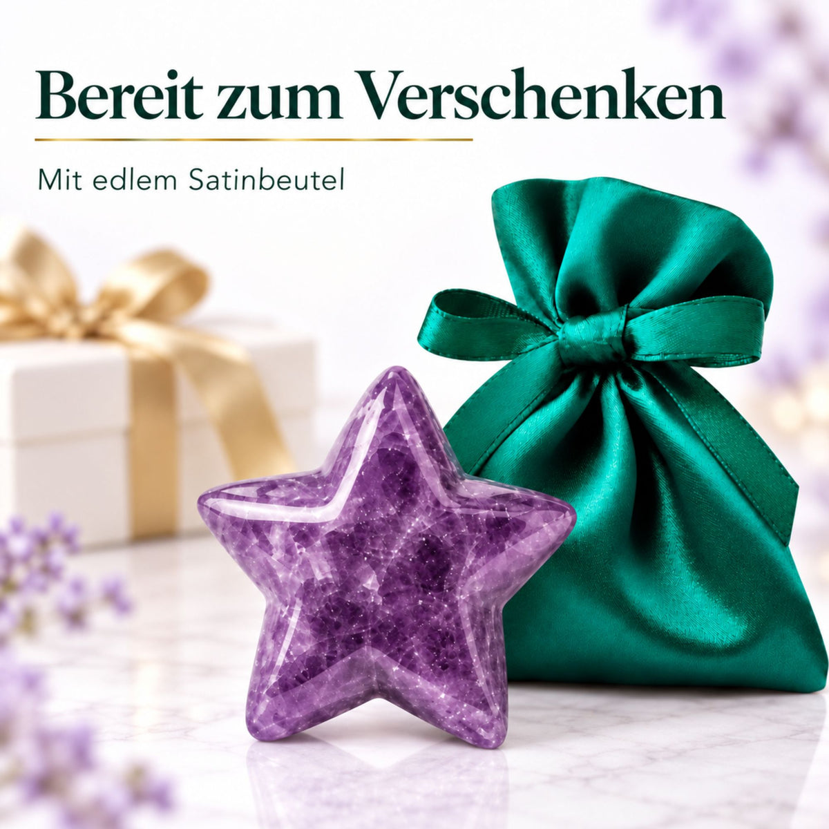 Edelstein-Stern 4 cm im Satinbeutel – Glücksstern aus Naturstein als kleine Aufmerksamkeit