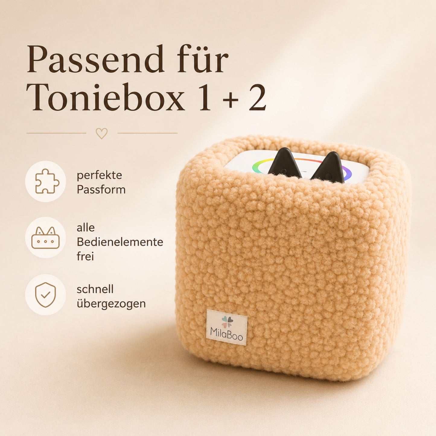 Toniebox Hülle Teddy Beige, kuschelige Schutzhülle für Toniebox 1 & 2, handgemacht in Deutschland, weicher Bezug fürs Kinderzimmer