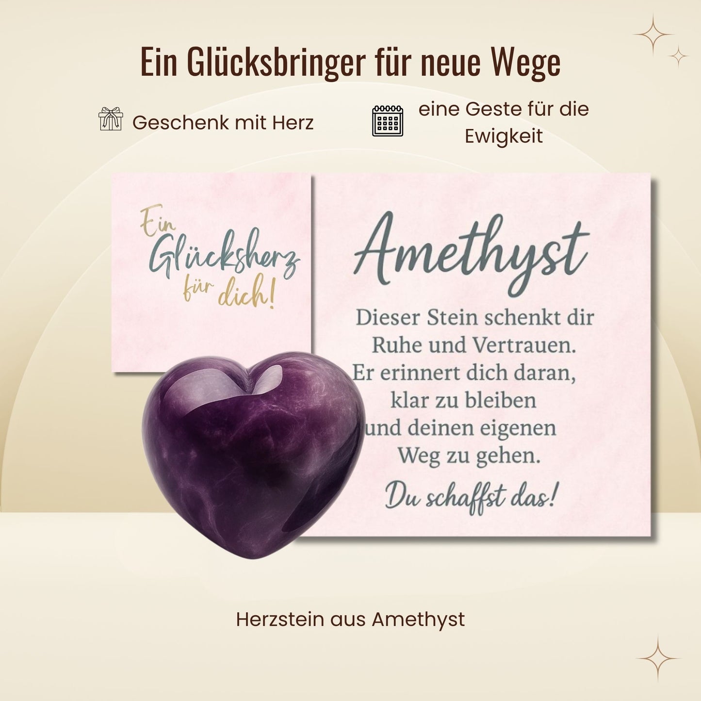 MilaBoo® Amethyst-Glücksherz „Du schaffst das“ – 4 cm Edelstein-Herz als Mutmacher in Geschenkbox