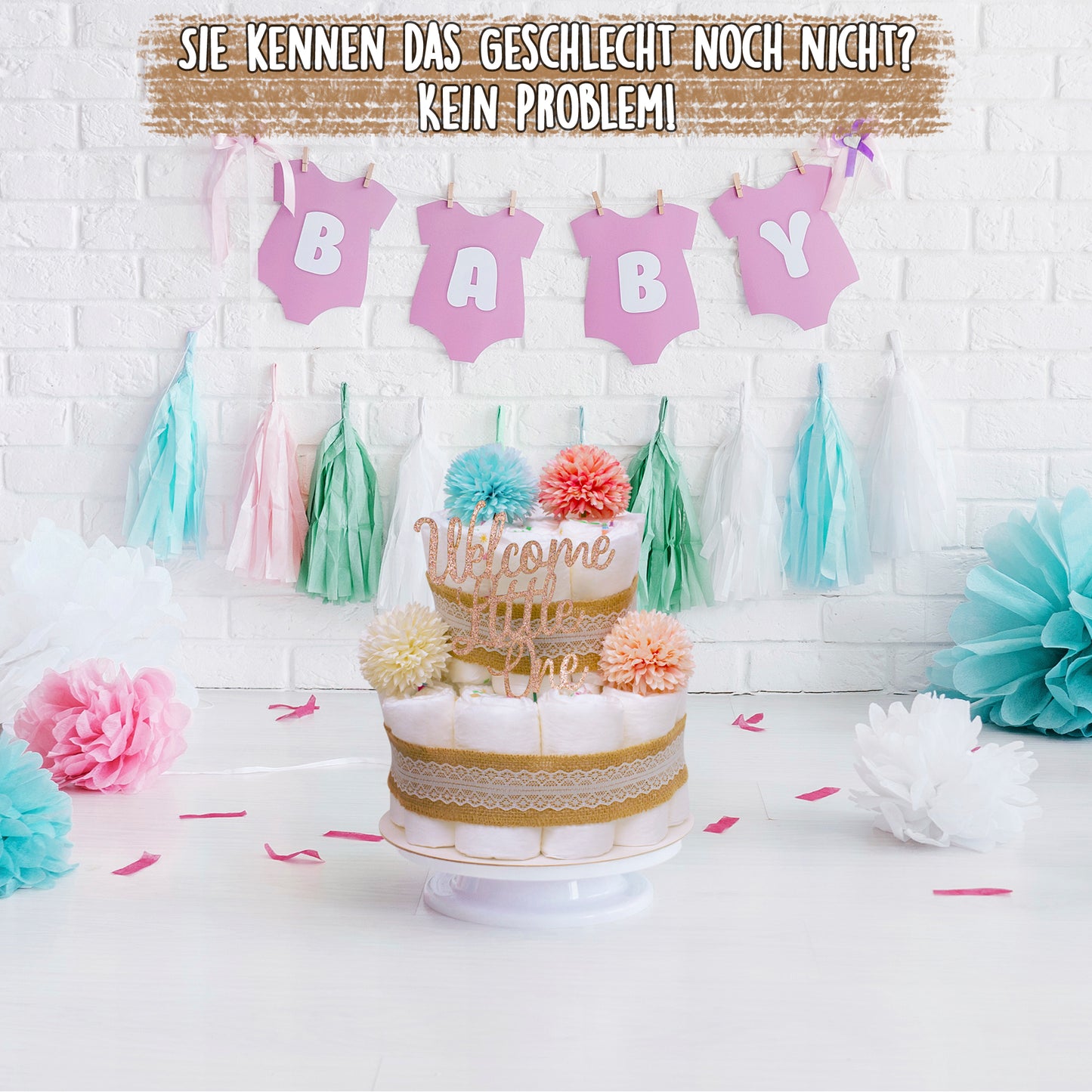 Windeltorte Vintage Boho Blau – 2-stöckig