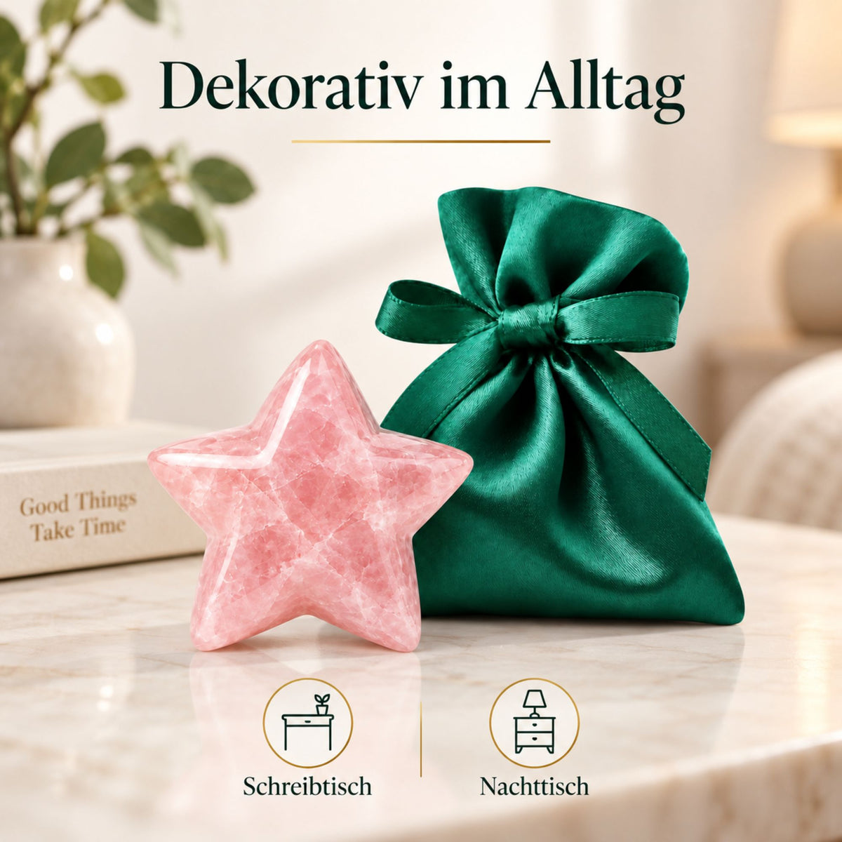 Edelstein-Stern 4 cm im Satinbeutel – Glücksstern aus Naturstein als kleine Aufmerksamkeit
