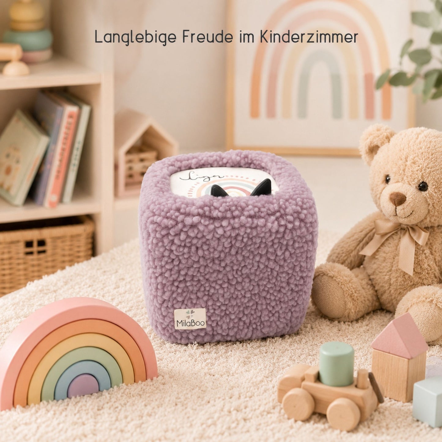 MilaBoo® Teddybezug für Toniebox 1 & 2 – weiche Schutzhülle aus Teddystoff mit Gummizug – Lila