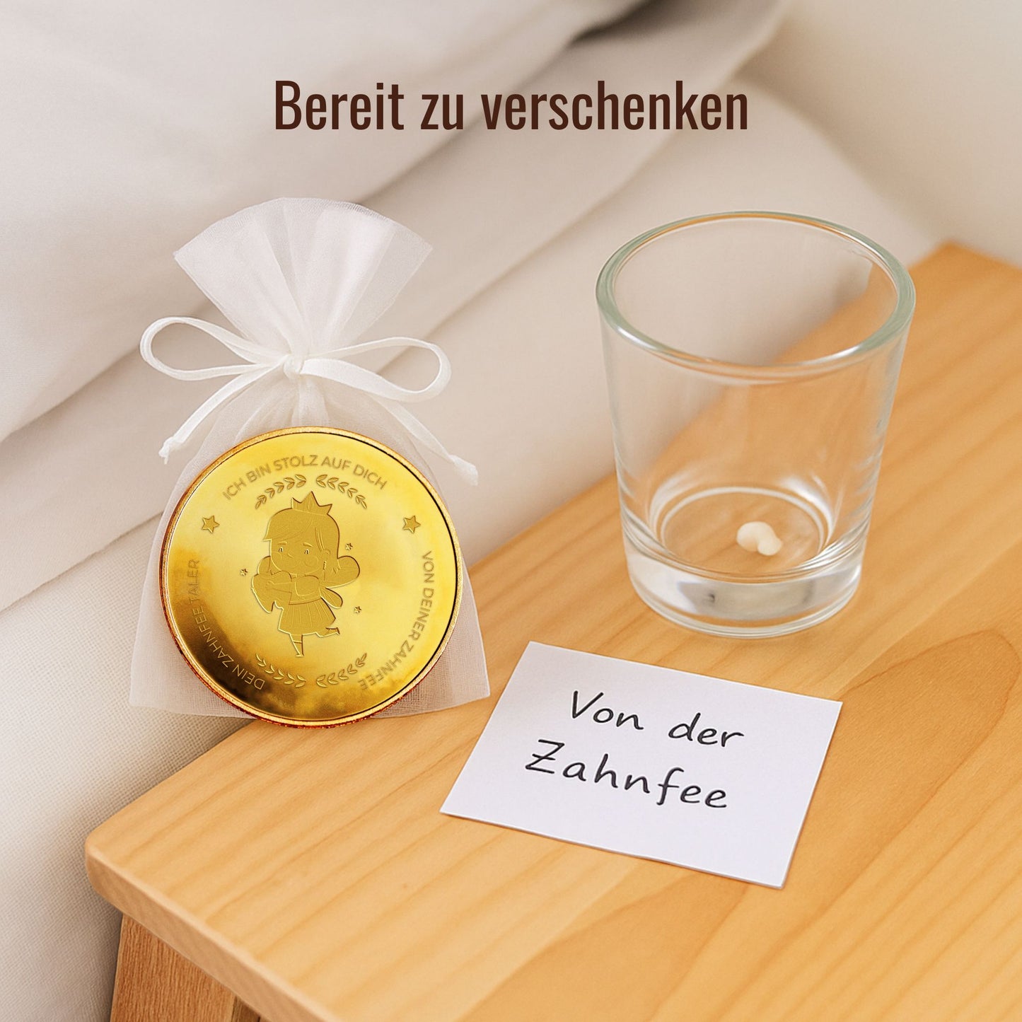 MilaBoo® Zahnfee-Glücksmünzen im 6er-Set – einzeln im Organzasäckchen verpackt, als liebevolle Erinnerung an den ersten Wackelzahn