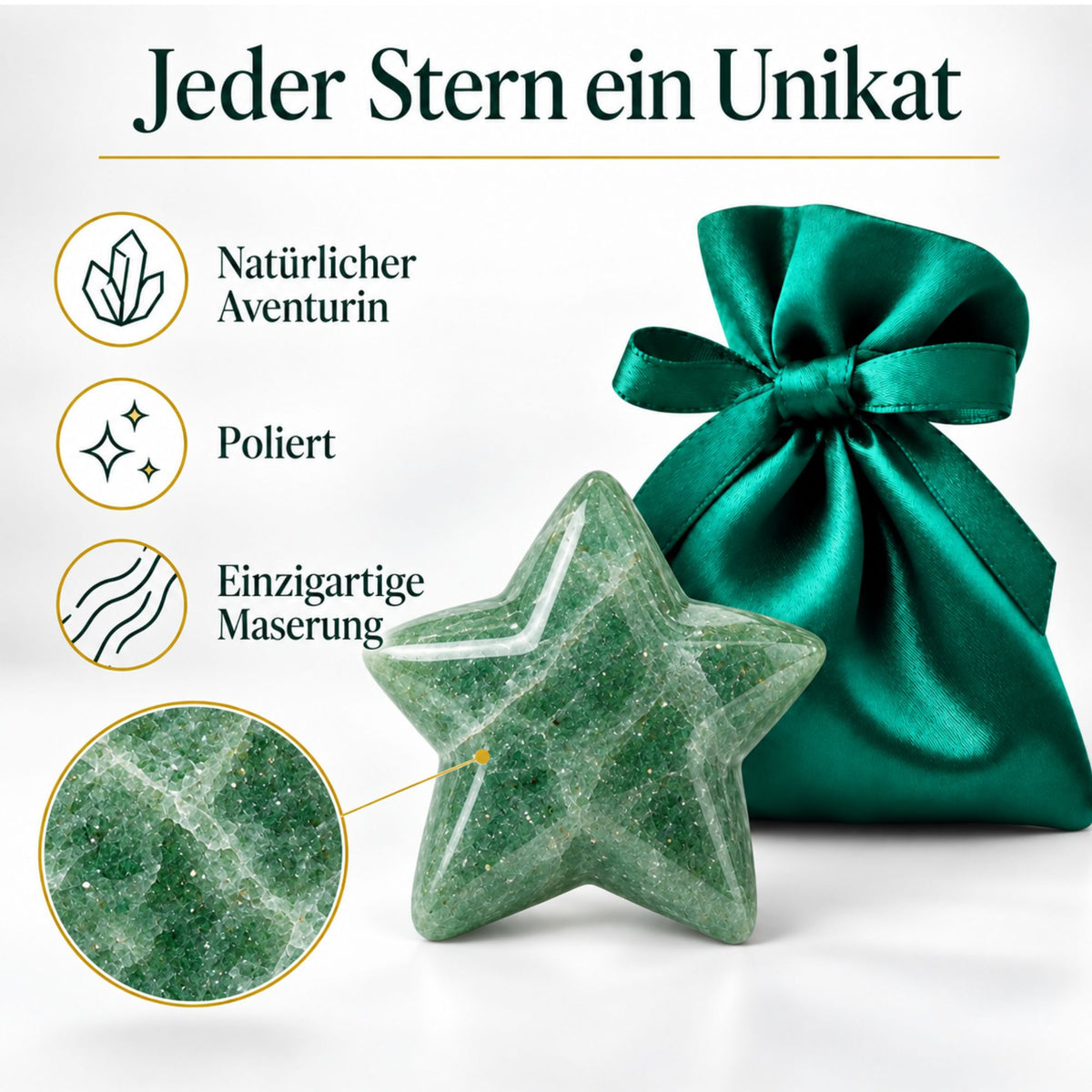 Edelstein-Stern 4 cm im Satinbeutel – Glücksstern aus Naturstein als kleine Aufmerksamkeit